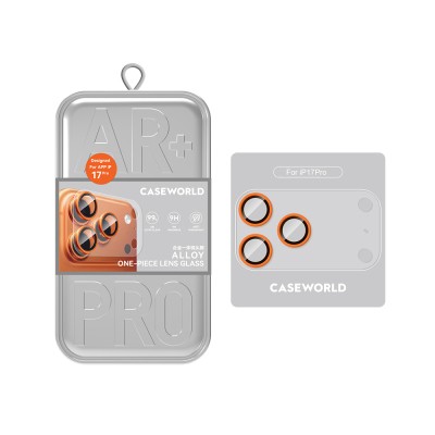 Apple iPhone 17 Pro CaseWorld Alloy One-Piece Series Anti-Reflective Camera Lens Protector Orange