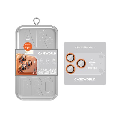Apple iPhone 17 Pro CaseWorld Alloy Sapphire Safir One-Piece Anti Reflective Safir Kamera Lens Koruyucu Turuncu