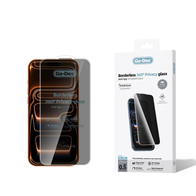 Apple iPhone 17 Pro Go Des Borderless Privacy Temperli Cam Ekran Koruyucu - Go Des
