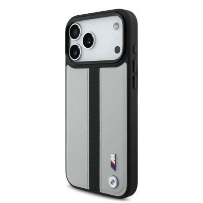 Apple iPhone 17 Pro Kılıf BMW Orjinal Lisanslı M-safe Şarj Özellikli Deri Arka Yüzey Metal Logolu Delikli Şerit Tasarımlı Kapak - 5