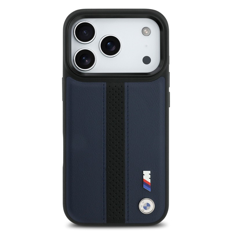 Apple iPhone 17 Pro Kılıf BMW Orjinal Lisanslı M-safe Şarj Özellikli Deri Arka Yüzey Metal Logolu Delikli Şerit Tasarımlı Kapak - 12