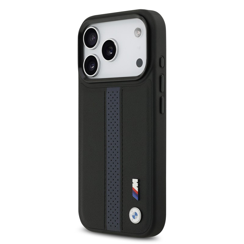 Apple iPhone 17 Pro Kılıf BMW Orjinal Lisanslı M-safe Şarj Özellikli Deri Arka Yüzey Metal Logolu Delikli Şerit Tasarımlı Kapak - 17