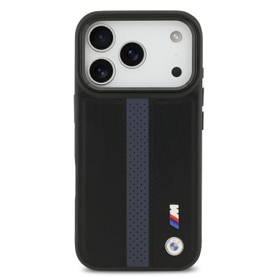 Apple iPhone 17 Pro Kılıf BMW Orjinal Lisanslı M-safe Şarj Özellikli Deri Arka Yüzey Metal Logolu Delikli Şerit Tasarımlı Kapak - 18
