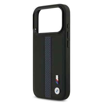 Apple iPhone 17 Pro Kılıf BMW Orjinal Lisanslı M-safe Şarj Özellikli Deri Arka Yüzey Metal Logolu Delikli Şerit Tasarımlı Kapak - 21