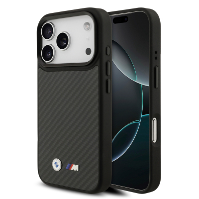 Apple iPhone 17 Pro Kılıf BMW Orjinal Lisanslı M-safe Şarj Özellikli Karbon Fiber Metal Logolu Kapak - BMW