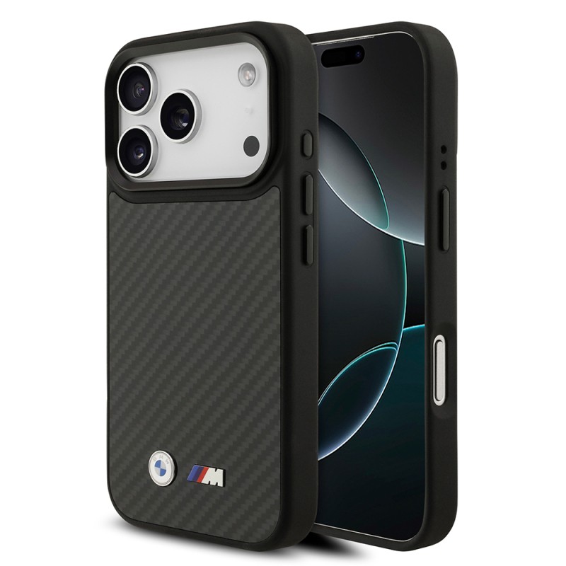 Apple iPhone 17 Pro Kılıf BMW Orjinal Lisanslı M-safe Şarj Özellikli Karbon Fiber Metal Logolu Kapak - 1