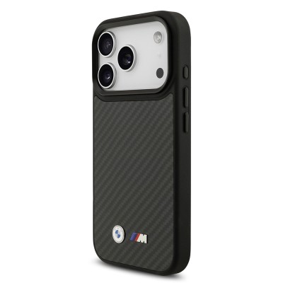 Apple iPhone 17 Pro Kılıf BMW Orjinal Lisanslı M-safe Şarj Özellikli Karbon Fiber Metal Logolu Kapak - 3
