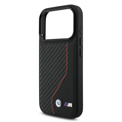Apple iPhone 17 Pro Kılıf BMW Orjinal Lisanslı M-safe Şarj Özellikli Metal BMW ve M Logolu PU Karbon Tasarımlı Kapak - 7