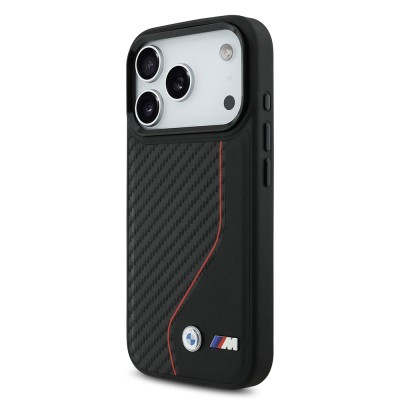 Apple iPhone 17 Pro Kılıf BMW Orjinal Lisanslı M-safe Şarj Özellikli Metal BMW ve M Logolu PU Karbon Tasarımlı Kapak - 9