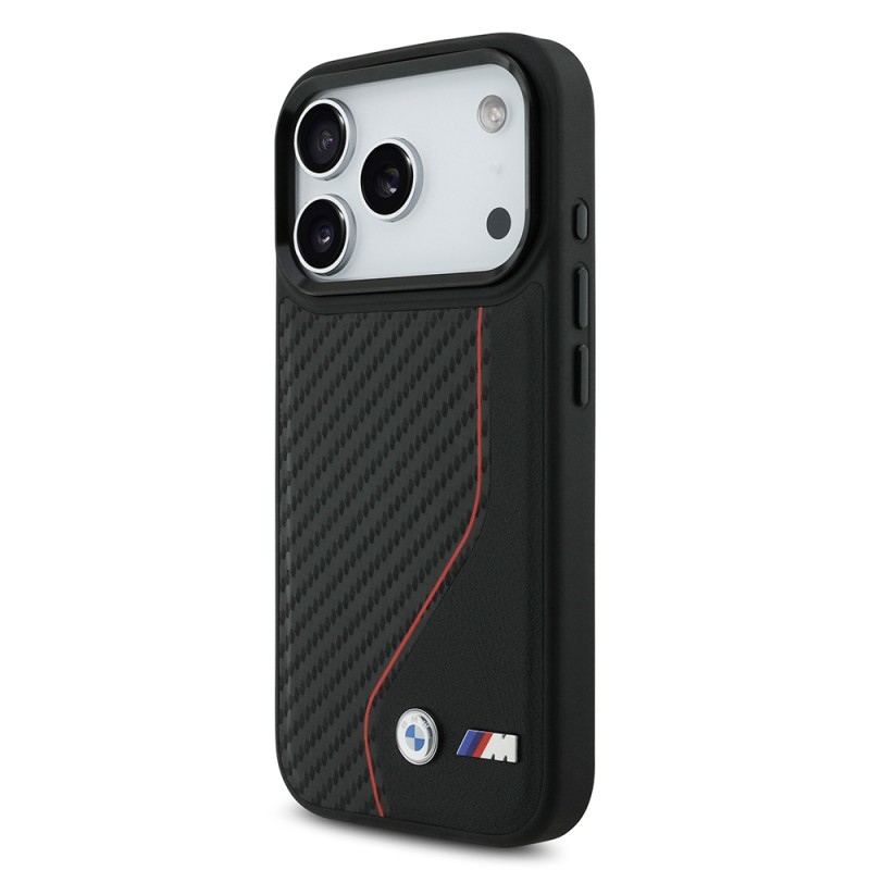 Apple iPhone 17 Pro Kılıf BMW Orjinal Lisanslı M-safe Şarj Özellikli Metal BMW ve M Logolu PU Karbon Tasarımlı Kapak - 9