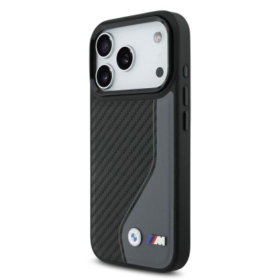 Apple iPhone 17 Pro Kılıf BMW Orjinal Lisanslı M-safe Şarj Özellikli Metal BMW ve M Logolu PU Karbon Tasarımlı Kapak - 11