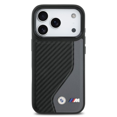 Apple iPhone 17 Pro Kılıf BMW Orjinal Lisanslı M-safe Şarj Özellikli Metal BMW ve M Logolu PU Karbon Tasarımlı Kapak - 12