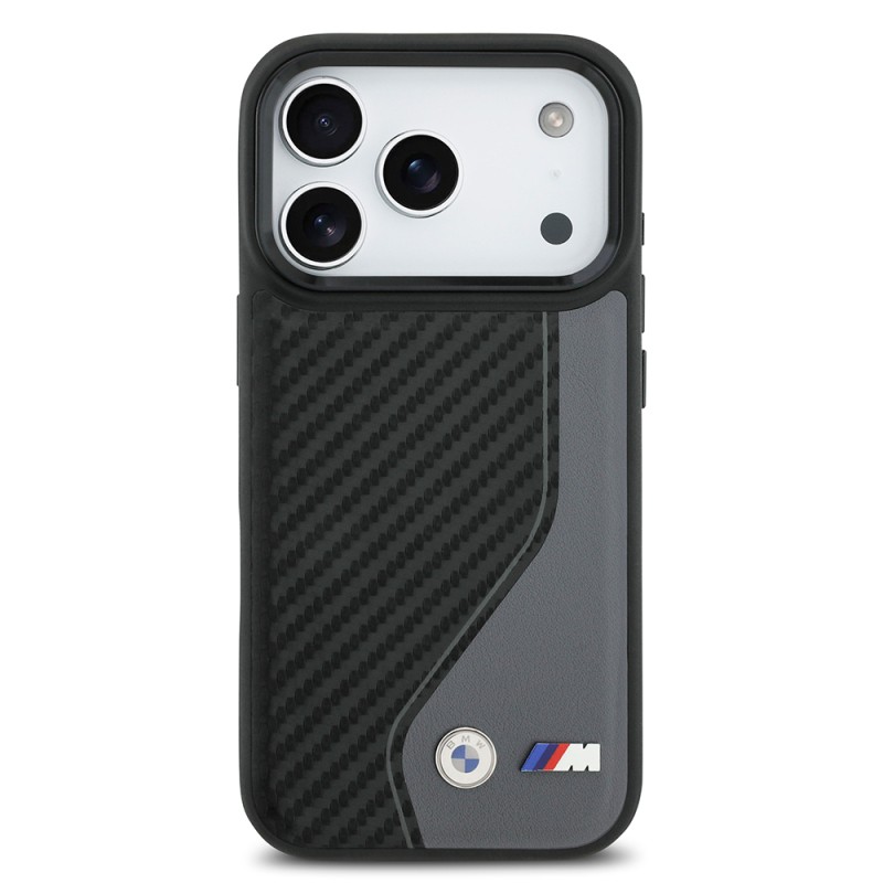 Apple iPhone 17 Pro Kılıf BMW Orjinal Lisanslı M-safe Şarj Özellikli Metal BMW ve M Logolu PU Karbon Tasarımlı Kapak - 12