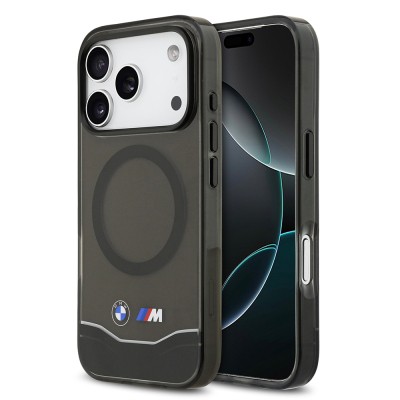 Apple iPhone 17 Pro Kılıf BMW Orjinal Lisanslı M-safe Şarj Özellikli Metal Buton Tasarımlı Tranparan M Dizayn Kapak Siyah