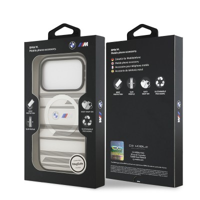 Apple iPhone 17 Pro Kılıf BMW Orjinal Lisanslı M-safe Şarj Özellikli Metal Kamera Butonlu Yatay Şeritli M Dizayn Kapak - 18