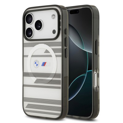 Apple iPhone 17 Pro Kılıf BMW Orjinal Lisanslı M-safe Şarj Özellikli Metal Kamera Butonlu Yatay Şeritli M Dizayn Kapak Gümüş