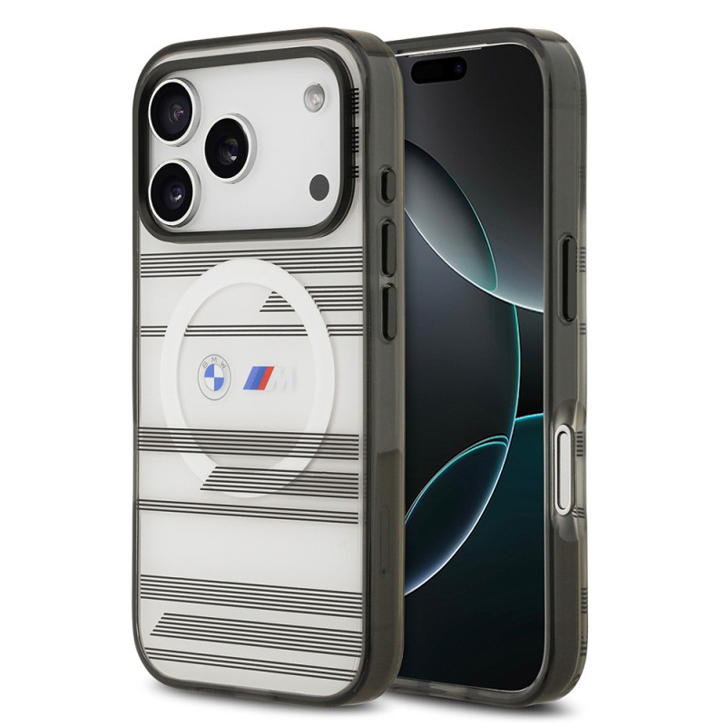 Apple iPhone 17 Pro Kılıf BMW Orjinal Lisanslı M-safe Şarj Özellikli Metal Kamera Butonlu Yatay Şeritli M Dizayn Kapak - 3