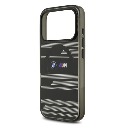 Apple iPhone 17 Pro Kılıf BMW Orjinal Lisanslı M-safe Şarj Özellikli Metal Kamera Butonlu Yatay Şeritli M Dizayn Kapak - 23