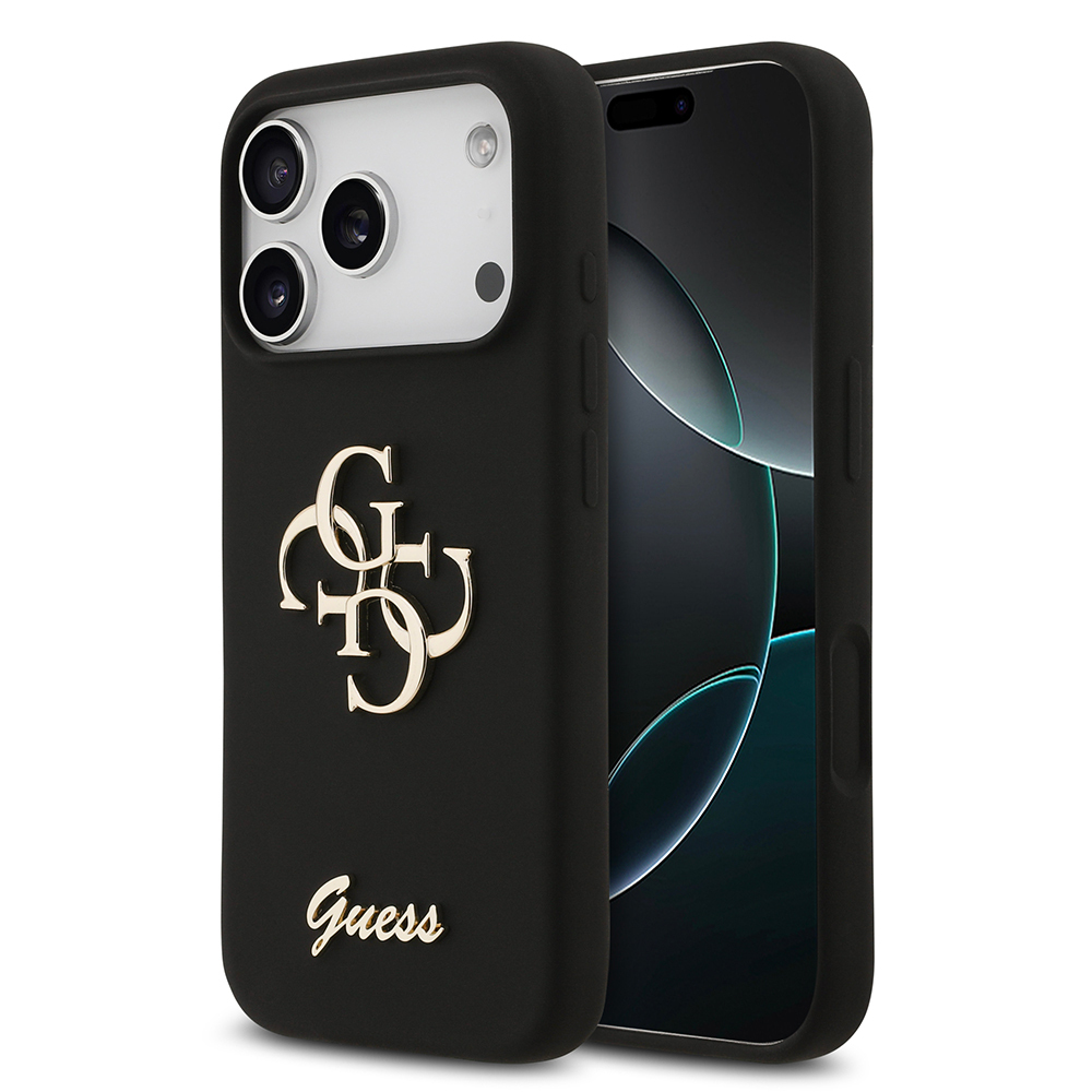 Apple iPhone 17 Pro Kılıf Guess Orjinal Lisanslı Grained Yazı Logolu Kapak - Siyah