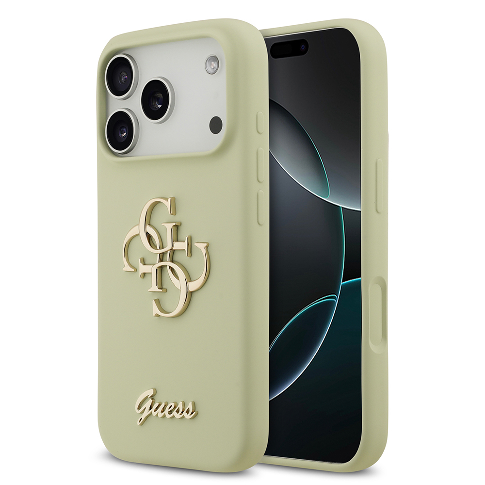 Apple iPhone 17 Pro Kılıf Guess Orjinal Lisanslı Grained Yazı Logolu Kapak - Yeşil