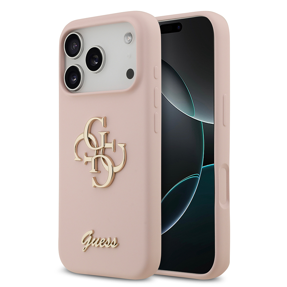 Apple iPhone 17 Pro Kılıf Guess Orjinal Lisanslı Grained Yazı Logolu Kapak - Pembe
