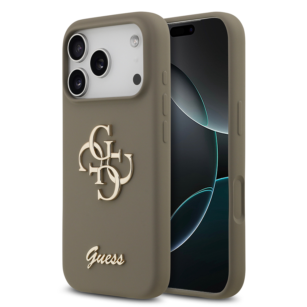 Apple iPhone 17 Pro Kılıf Guess Orjinal Lisanslı Grained Yazı Logolu Kapak - Kahverengi