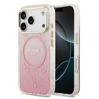 Apple iPhone 17 Pro Kılıf Guess Orjinal Lisanslı M-safe Şarj Özellikli 4G Desenli Simli Silikon Kapak - Guess