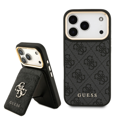 Apple iPhone 17 Pro Kılıf Guess Orjinal Lisanslı M-safe Şarj Özellikli 4G Metal Büyük Logolu Kartlıklı Kapak - Guess