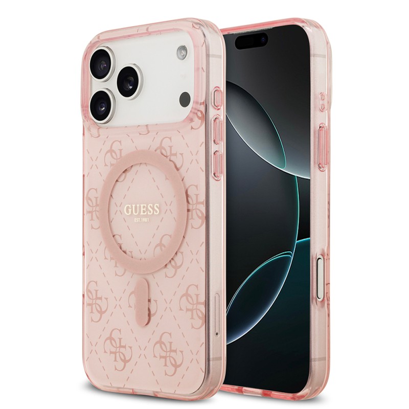 Apple iPhone 17 Pro Kılıf Guess Orjinal Lisanslı M-safe Şarj Özellikli IML Baskılı Klasik Logolu 4G Desenli Kapak - 1