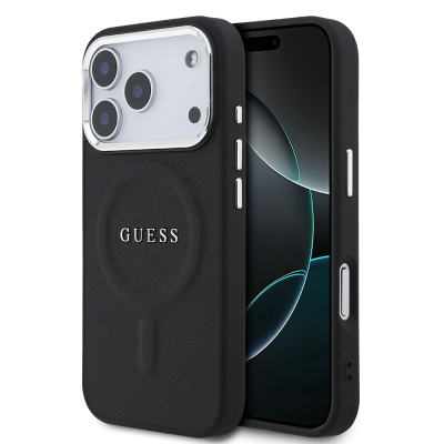 Apple iPhone 17 Pro Kılıf Guess Orjinal Lisanslı M-safe Şarj Özellikli Klasik Yazı Logolu PU Deri Kapak - Guess
