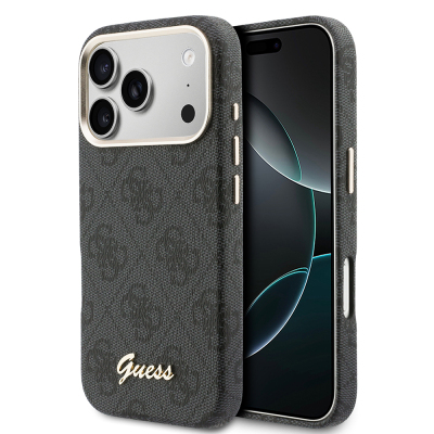 Apple iPhone 17 Pro Kılıf Guess Orjinal Lisanslı M-safe Şarj Özellikli Script Yazı Logolu 4G Desenli Kapak - Guess