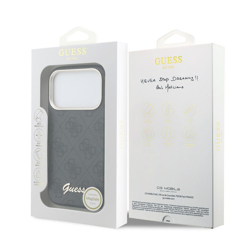 Apple iPhone 17 Pro Kılıf Guess Orjinal Lisanslı M-safe Şarj Özellikli Script Yazı Logolu 4G Desenli Kapak - 8