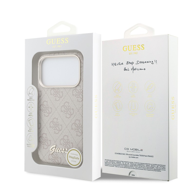 Apple iPhone 17 Pro Kılıf Guess Orjinal Lisanslı M-safe Şarj Özellikli Script Yazı Logolu 4G Desenli Kapak - 24