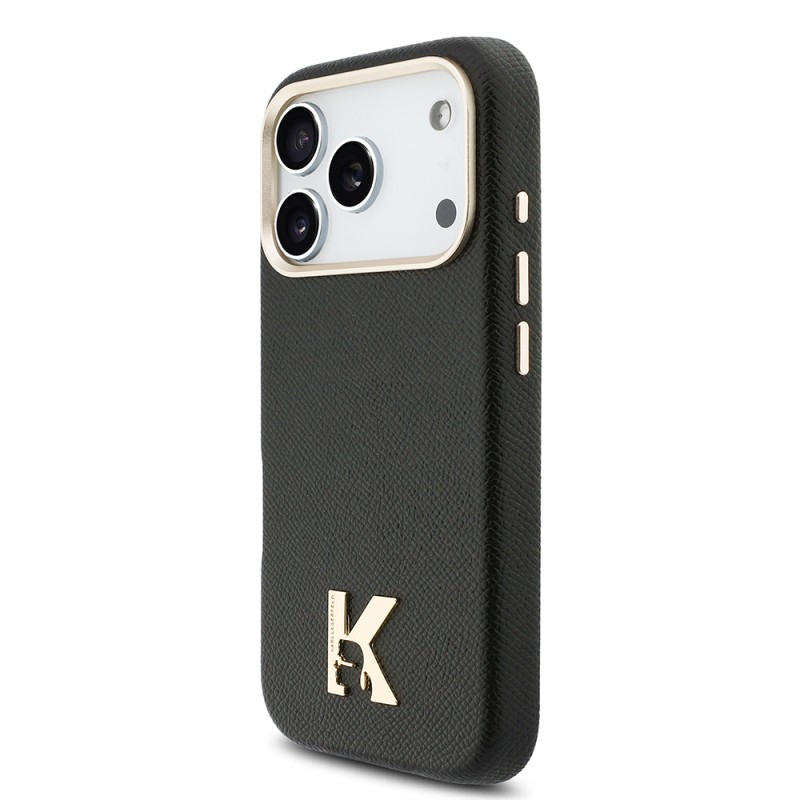 Apple iPhone 17 Pro Kılıf Karl Lagerfeld Orjinal Lisanslı M-safe Şarj Özellikli Gold Kamera Çerçeveli KHEAD Metal Logolu PU Deri Kapak - 3