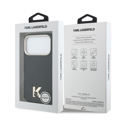 Apple iPhone 17 Pro Kılıf Karl Lagerfeld Orjinal Lisanslı M-safe Şarj Özellikli Gold Kamera Çerçeveli KHEAD Metal Logolu PU Deri Kapak - 15
