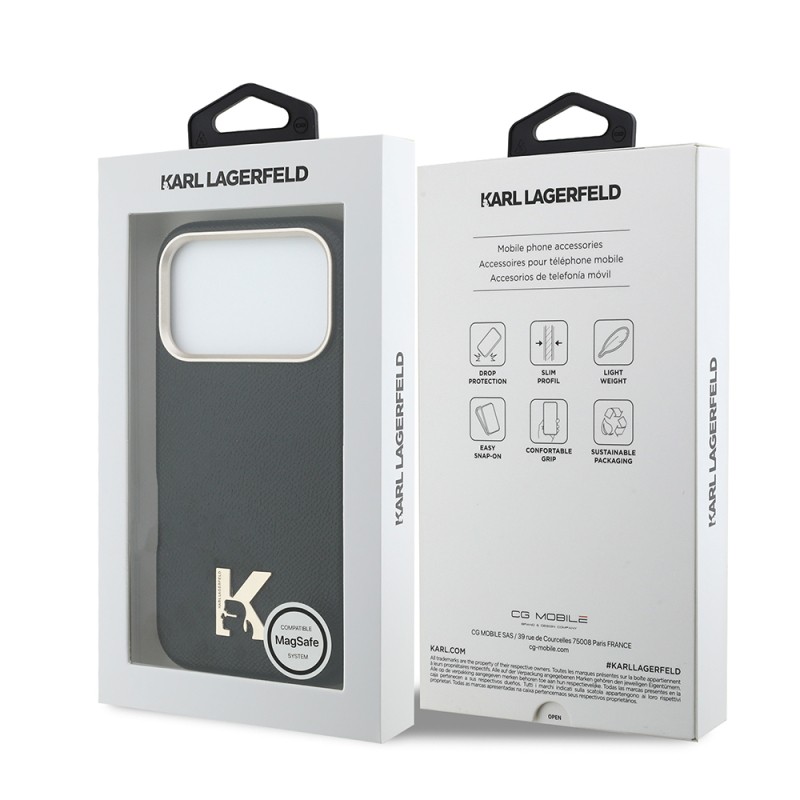 Apple iPhone 17 Pro Kılıf Karl Lagerfeld Orjinal Lisanslı M-safe Şarj Özellikli Gold Kamera Çerçeveli KHEAD Metal Logolu PU Deri Kapak - 15