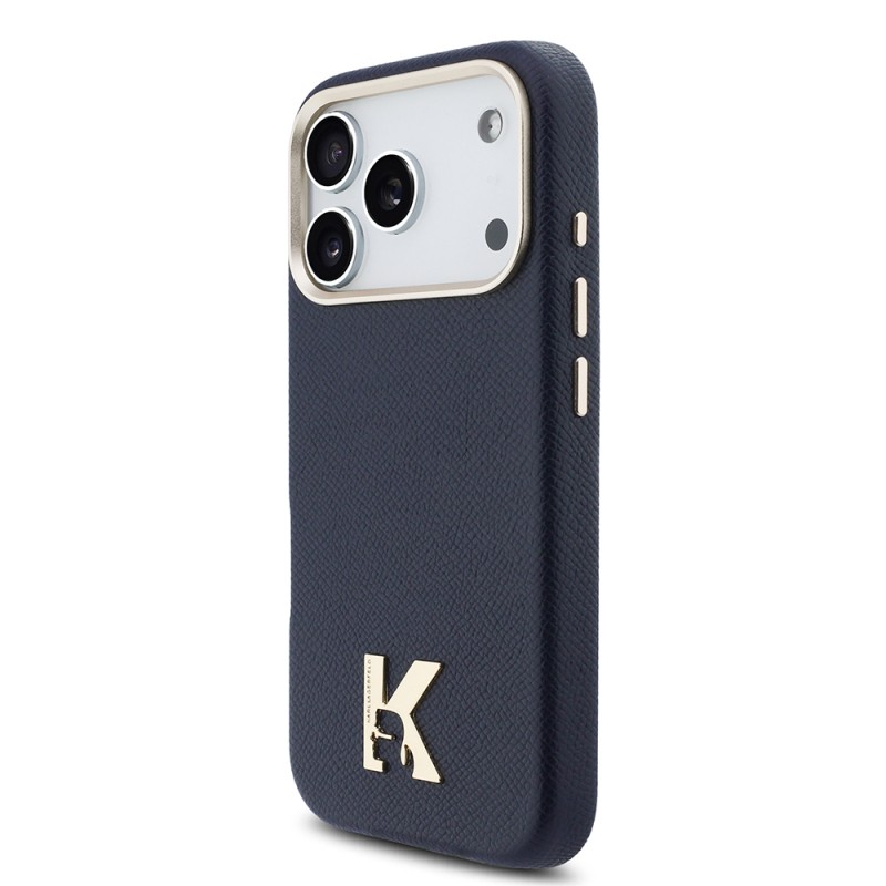 Apple iPhone 17 Pro Kılıf Karl Lagerfeld Orjinal Lisanslı M-safe Şarj Özellikli Gold Kamera Çerçeveli KHEAD Metal Logolu PU Deri Kapak - 9