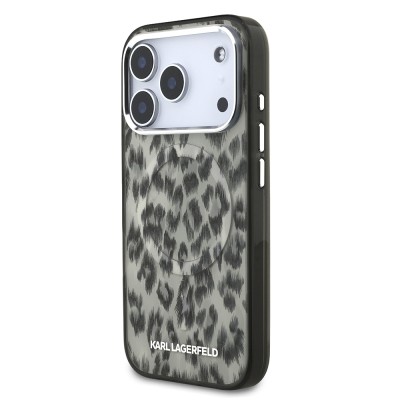 Apple iPhone 17 Pro Kılıf Karl Lagerfeld Orjinal Lisanslı M-safe Şarj Özellikli IML Leopar Baskılı Kapak - 4