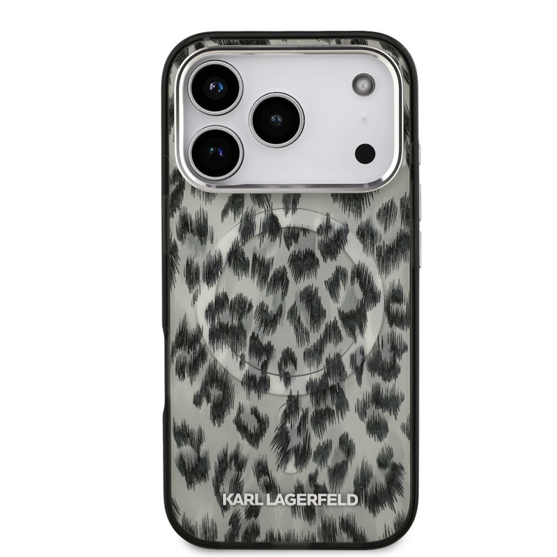 Apple iPhone 17 Pro Kılıf Karl Lagerfeld Orjinal Lisanslı M-safe Şarj Özellikli IML Leopar Baskılı Kapak - 5