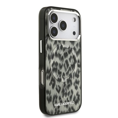 Apple iPhone 17 Pro Kılıf Karl Lagerfeld Orjinal Lisanslı M-safe Şarj Özellikli IML Leopar Baskılı Kapak - 6