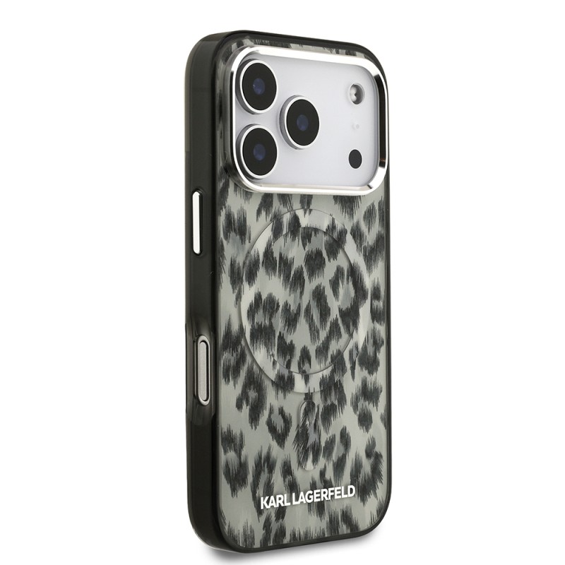Apple iPhone 17 Pro Kılıf Karl Lagerfeld Orjinal Lisanslı M-safe Şarj Özellikli IML Leopar Baskılı Kapak - 6