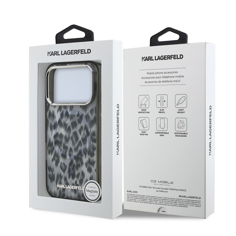 Apple iPhone 17 Pro Kılıf Karl Lagerfeld Orjinal Lisanslı M-safe Şarj Özellikli IML Leopar Baskılı Kapak - 15