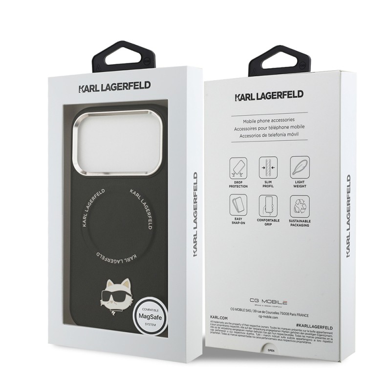 Apple iPhone 17 Pro Kılıf Karl Lagerfeld Orjinal Lisanslı M-safe Şarj Özellikli Metal Kamera ve Buton Tasarımlı Choupette PU Deri Kapak - 9