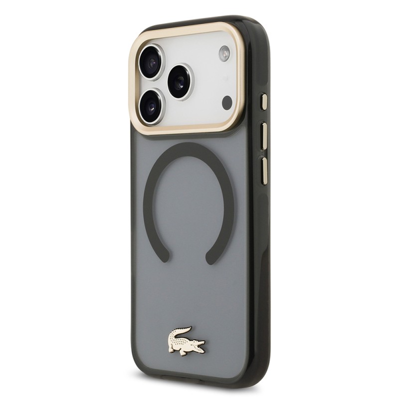 Apple iPhone 17 Pro Kılıf Lacoste Orjinal Lisanslı M-safe Şarj Özellikli Gold Timsah Logolu Buzlu Kapak - 5