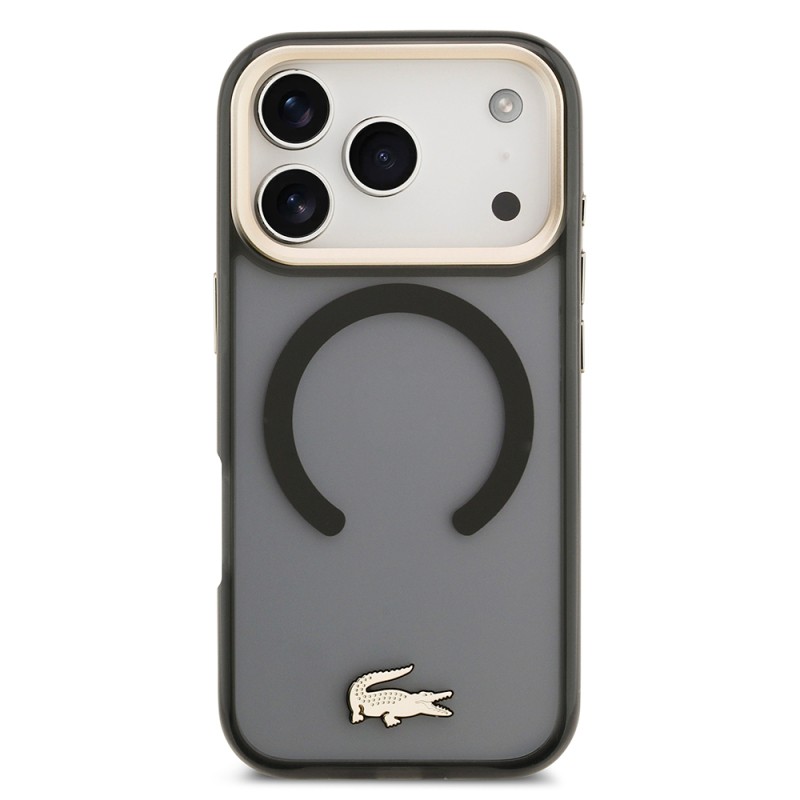 Apple iPhone 17 Pro Kılıf Lacoste Orjinal Lisanslı M-safe Şarj Özellikli Gold Timsah Logolu Buzlu Kapak - 6