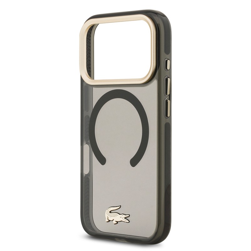 Apple iPhone 17 Pro Kılıf Lacoste Orjinal Lisanslı M-safe Şarj Özellikli Gold Timsah Logolu Buzlu Kapak - 9