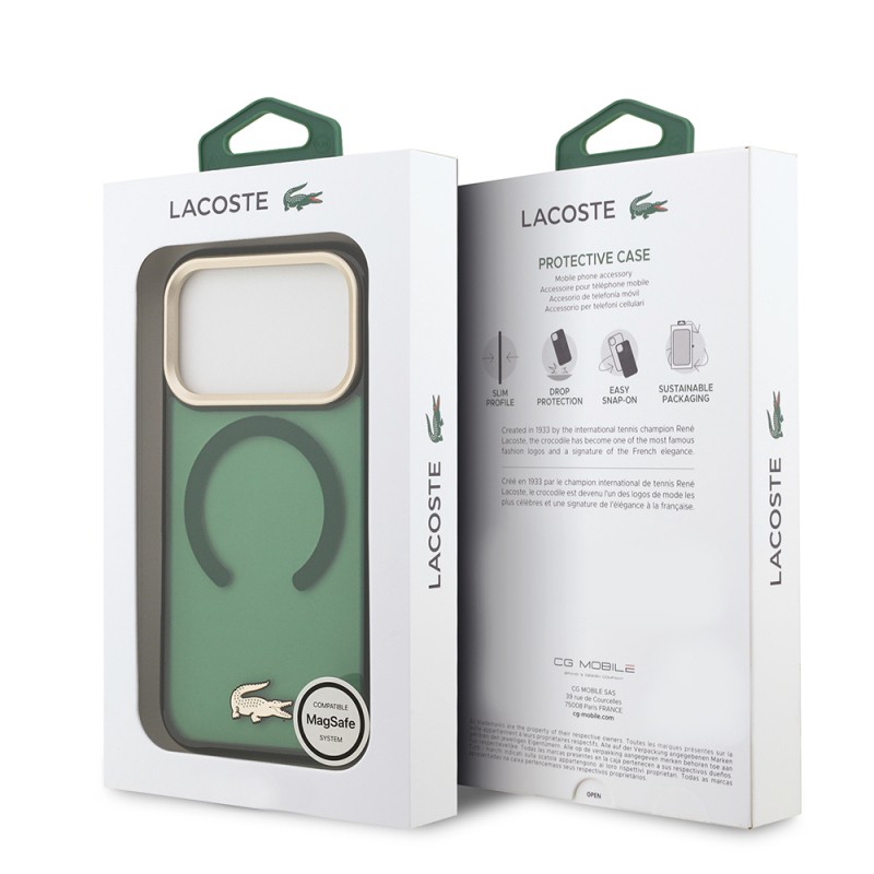 Apple iPhone 17 Pro Kılıf Lacoste Orjinal Lisanslı M-safe Şarj Özellikli Gold Timsah Logolu Buzlu Kapak - 18