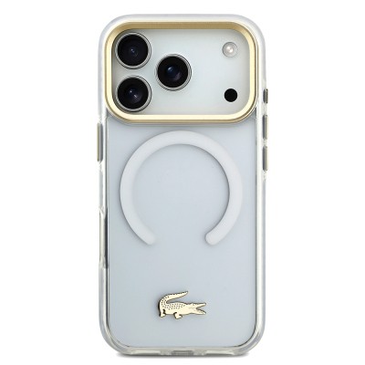 Apple iPhone 17 Pro Kılıf Lacoste Orjinal Lisanslı M-safe Şarj Özellikli Gold Timsah Logolu Buzlu Kapak - 20