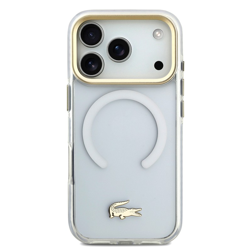 Apple iPhone 17 Pro Kılıf Lacoste Orjinal Lisanslı M-safe Şarj Özellikli Gold Timsah Logolu Buzlu Kapak - 20
