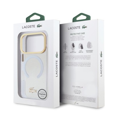Apple iPhone 17 Pro Kılıf Lacoste Orjinal Lisanslı M-safe Şarj Özellikli Gold Timsah Logolu Buzlu Kapak - 25
